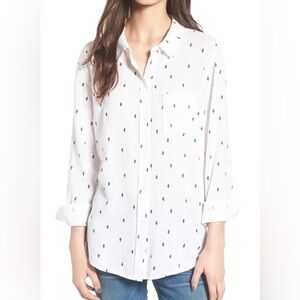 Rails Charli Cactus Print button-down shirt semi-sheer linen-rayon Size Large